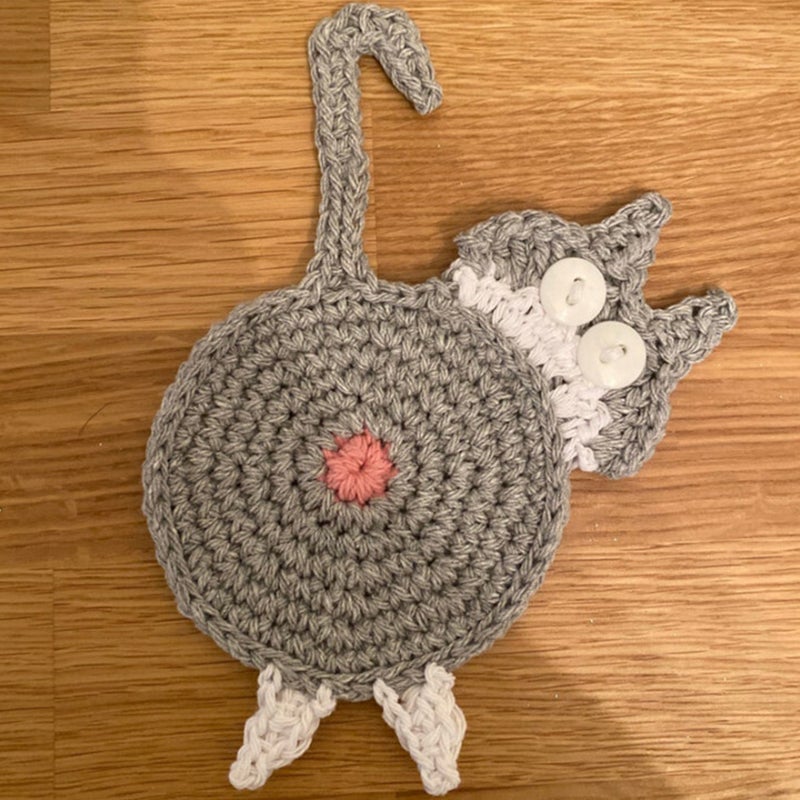 😻Süßer Katzenarsch Strickuntersetzer✨