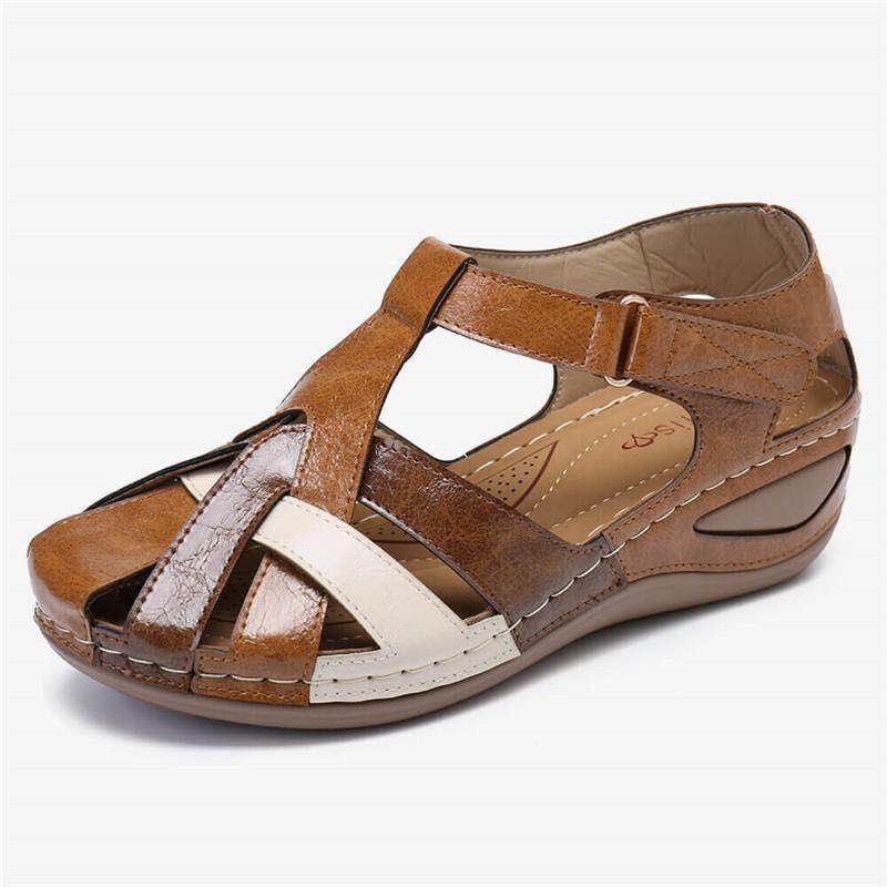 Damen Retro Sandalen mit runder Zehenpartie und Schnalle