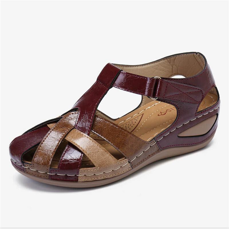 Damen Retro Sandalen mit runder Zehenpartie und Schnalle