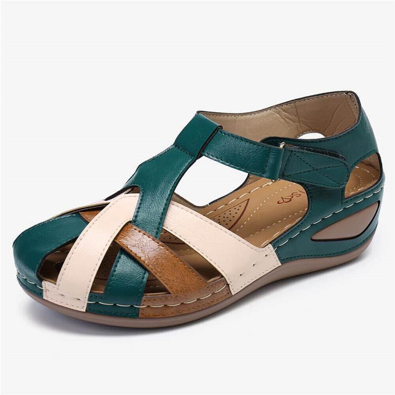 Damen Retro Sandalen mit runder Zehenpartie und Schnalle
