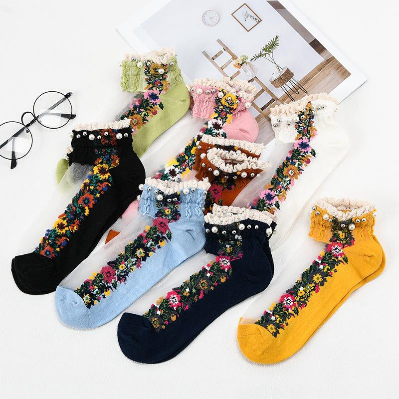 Sommer atmungsaktive Vintage Perlensocken