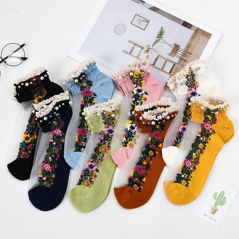 Sommer atmungsaktive Vintage Perlensocken