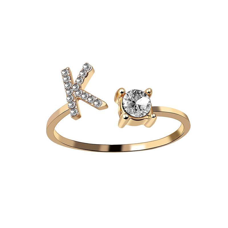 A-Z Buchstabe Gold Metall Einstellbarer Ring