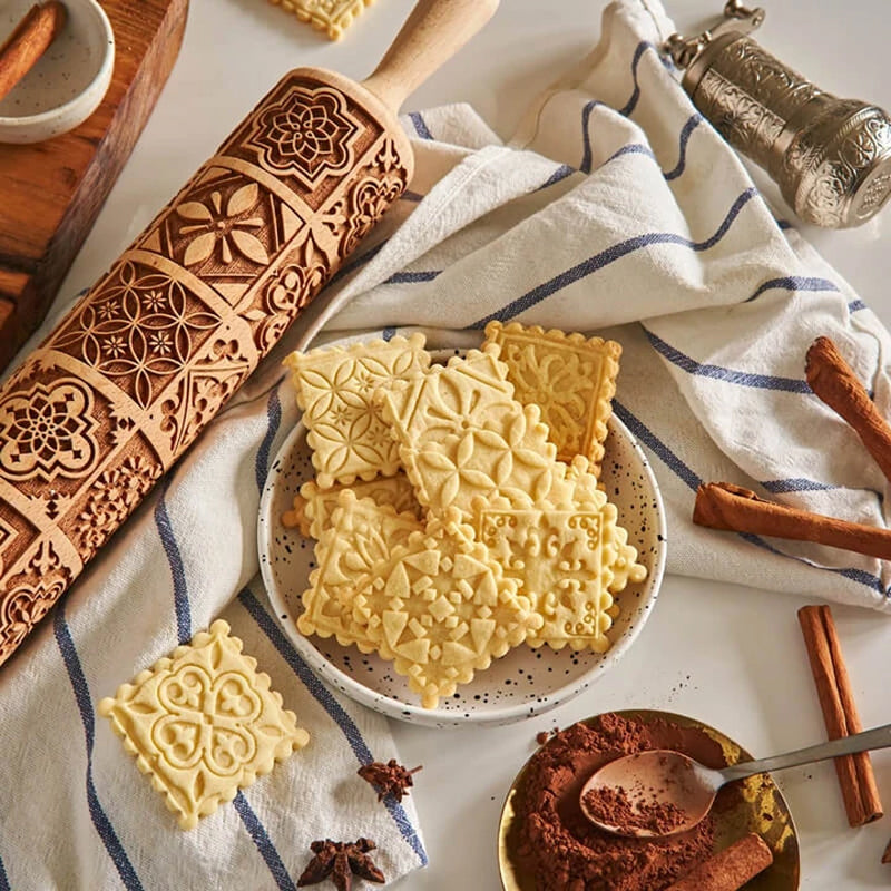 Geprägtes Nudelholz aus Holz