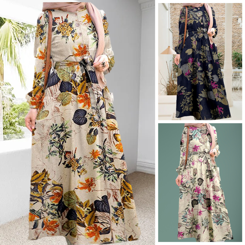 Neues Langes Kleid Mit Vintage-Print