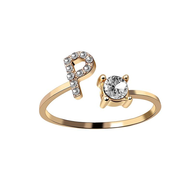 A-Z Buchstabe Gold Metall Einstellbarer Ring