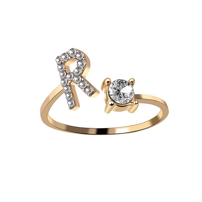 A-Z Buchstabe Gold Metall Einstellbarer Ring