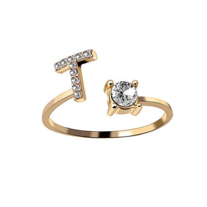 A-Z Buchstabe Gold Metall Einstellbarer Ring