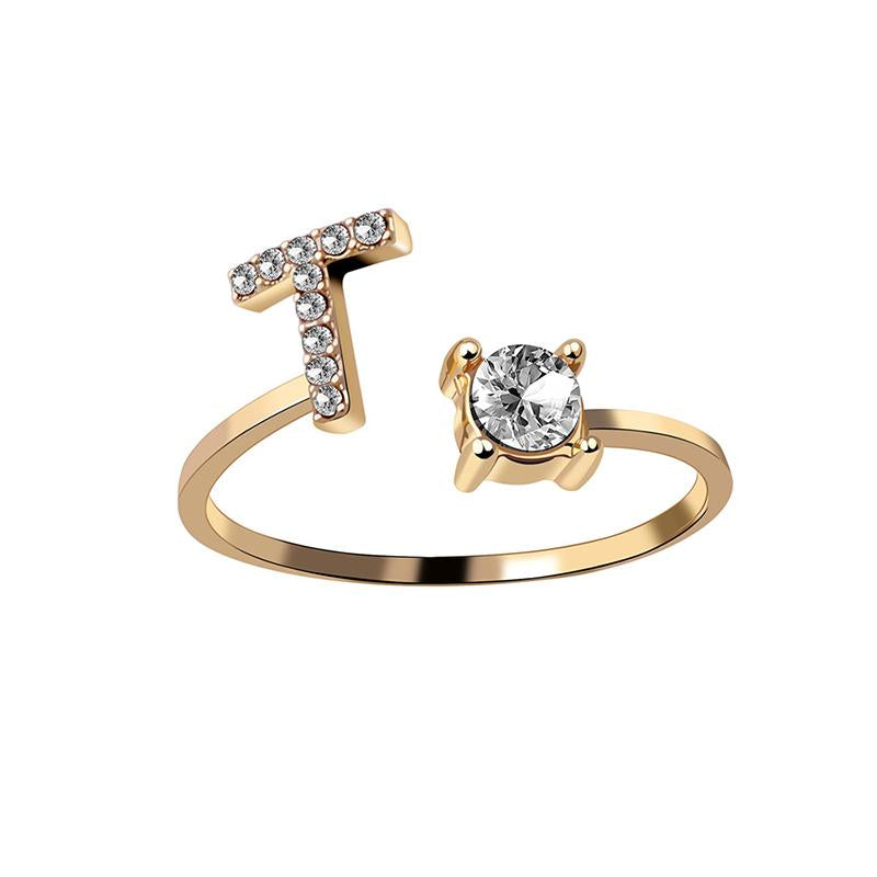 A-Z Buchstabe Gold Metall Einstellbarer Ring