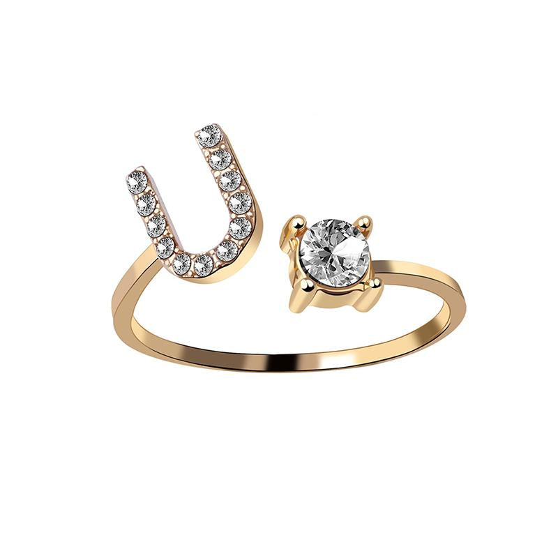 A-Z Buchstabe Gold Metall Einstellbarer Ring