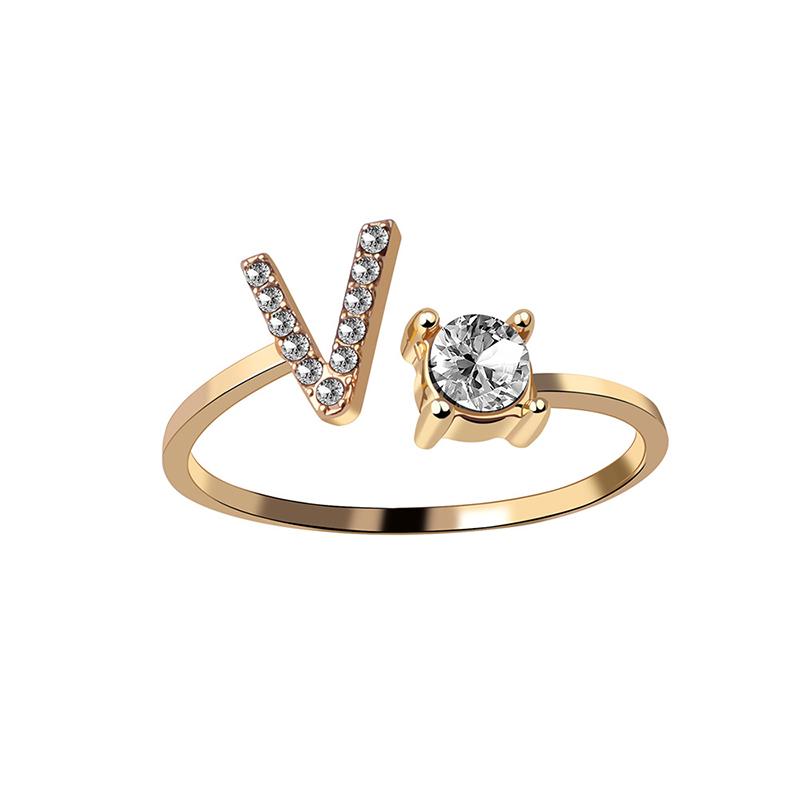 A-Z Buchstabe Gold Metall Einstellbarer Ring