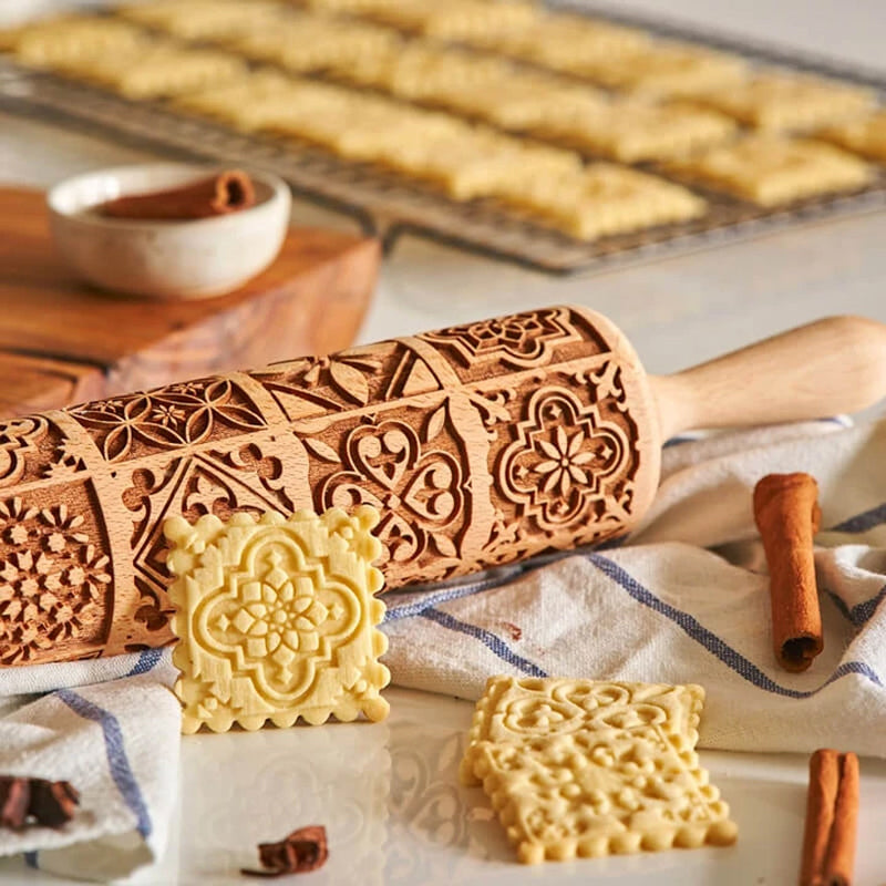 Geprägtes Nudelholz aus Holz