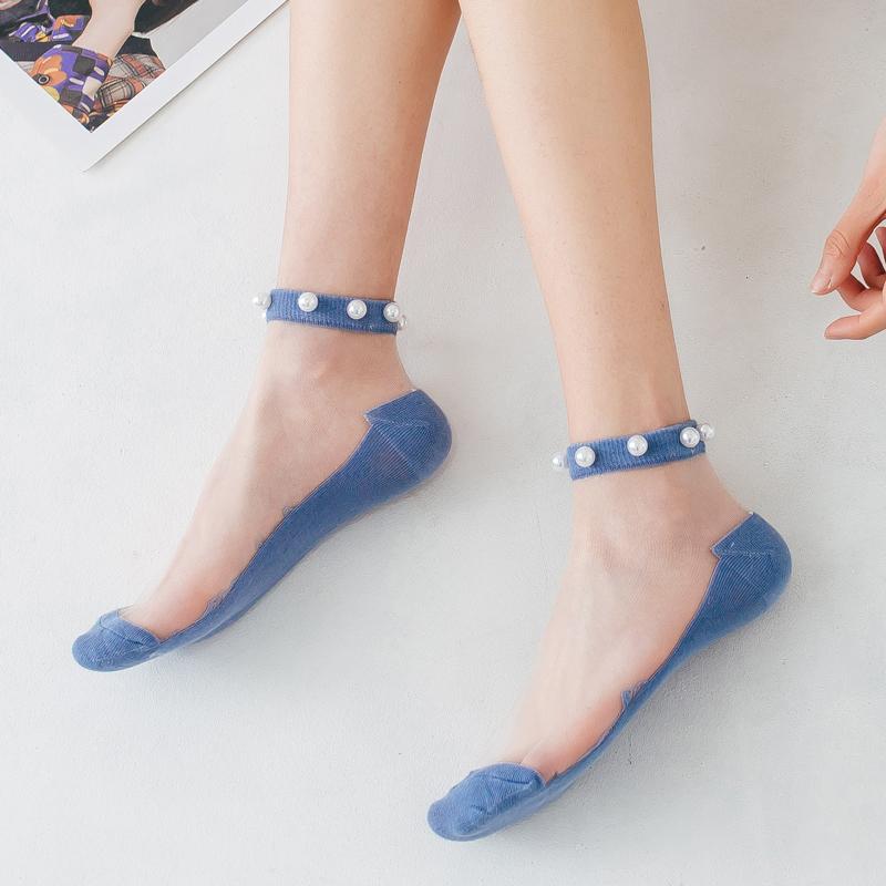 Damen Perlen Knöchelhohe Socken aus Netzstoff