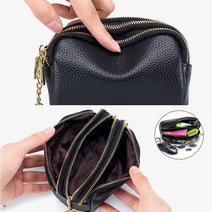 Mini Geldbörse mit Reißverschluss aus weichem Leder