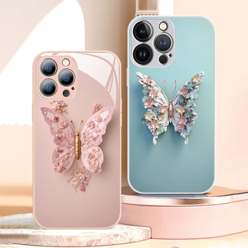 🦋3D-Schmetterlingsmuster Glas Handyhülle für iPhone🦋