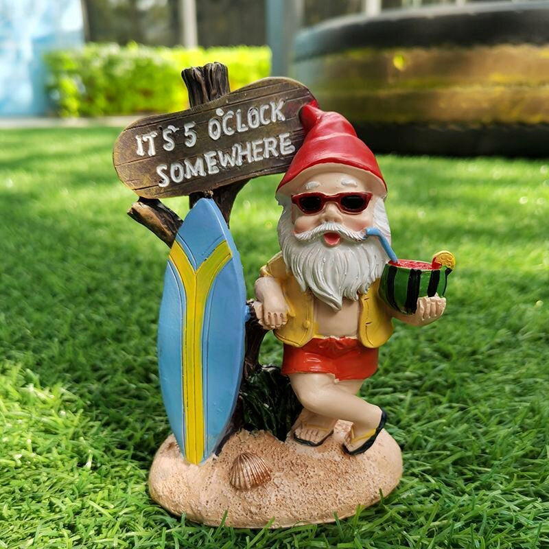 Tropischer Garten Gnome Surfer Skulptur