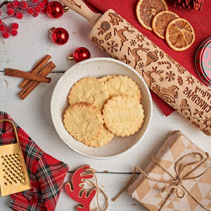 Nudelholz mit Weihnachtsmotiven