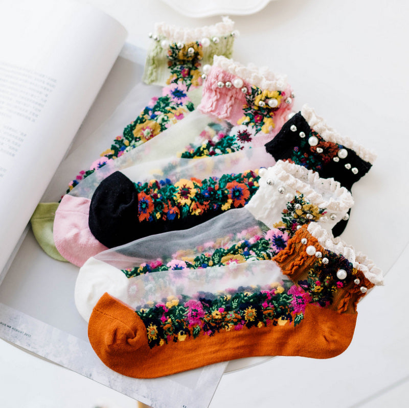 Sommer atmungsaktive Vintage Perlensocken