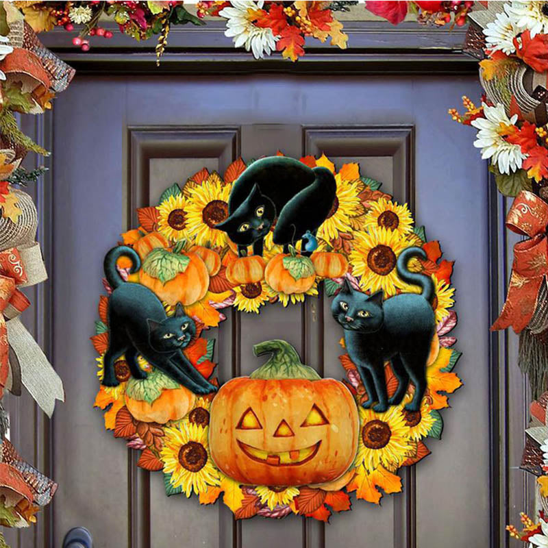 Halloween lustige Kürbis schwarze Katze Holzdekoration