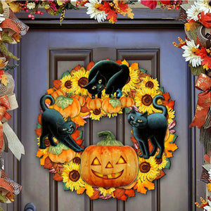 Halloween lustige Kürbis schwarze Katze Holzdekoration