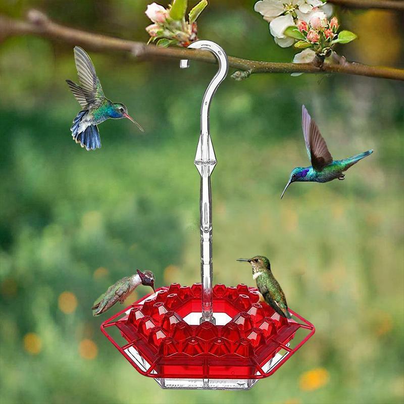 Hängende rote sechseckige Kolibri-Fütterungsanlage