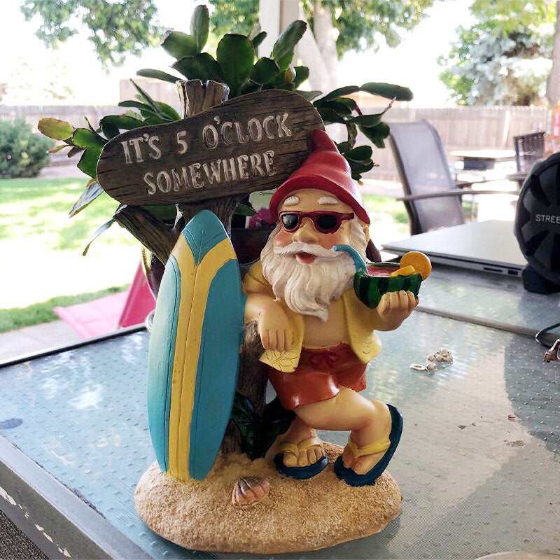 Tropischer Garten Gnome Surfer Skulptur