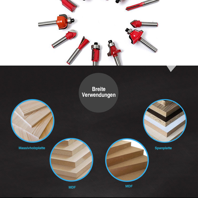 1/4 Zoll oder 1/2 Zoll Fräserset Holzbearbeitungswerkzeuge, 12 Stück