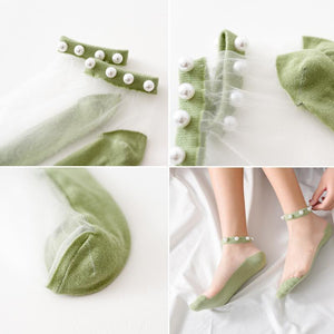Damen Perlen Knöchelhohe Socken aus Netzstoff