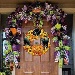 Halloween lustige Kürbis schwarze Katze Holzdekoration