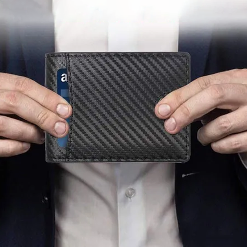 Schwarze Herren-Geldbörse aus Kohlefaser mit RFID-Blockierung