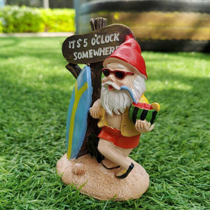 Tropischer Garten Gnome Surfer Skulptur