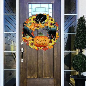 Halloween lustige Kürbis schwarze Katze Holzdekoration