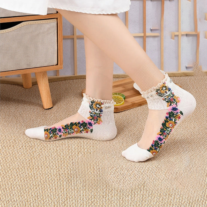 Sommer atmungsaktive Vintage Perlensocken