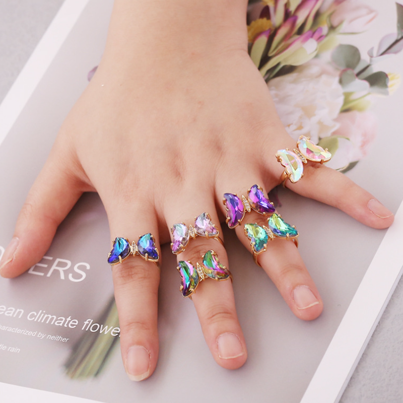 Damen bunter Schmetterlinge Ring
