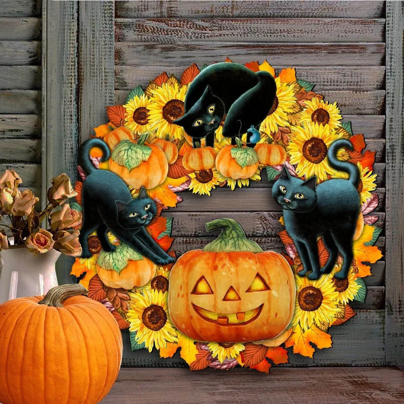 Halloween lustige Kürbis schwarze Katze Holzdekoration