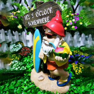 Tropischer Garten Gnome Surfer Skulptur