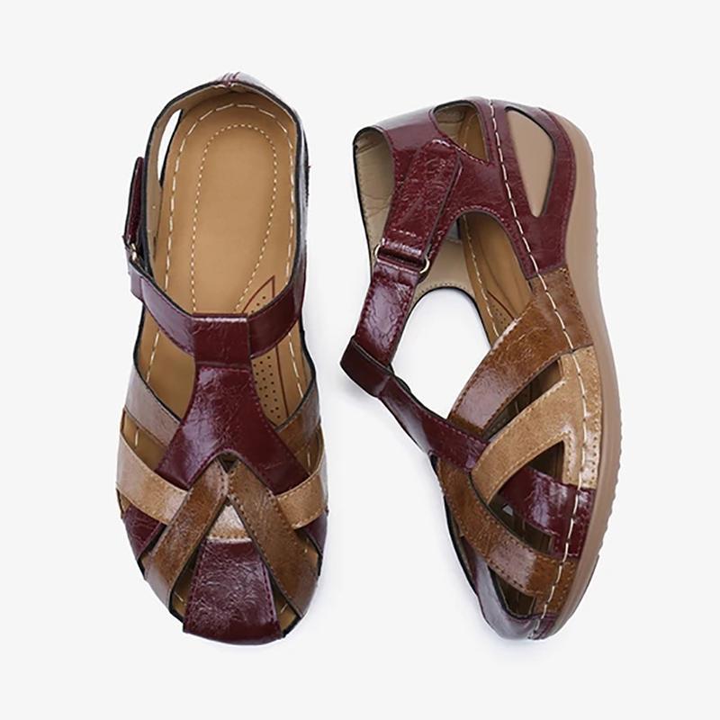 Damen Retro Sandalen mit runder Zehenpartie und Schnalle