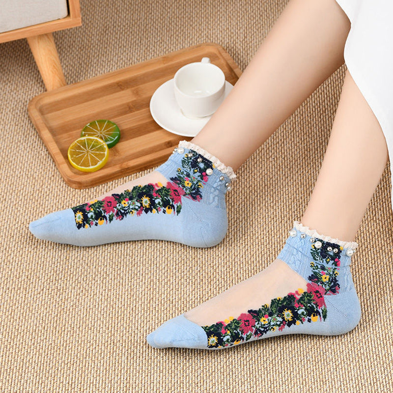 Sommer atmungsaktive Vintage Perlensocken