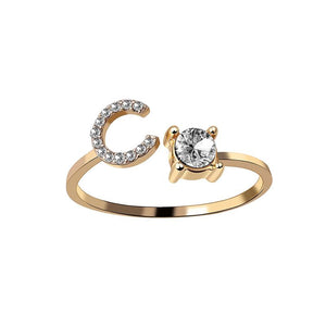 A-Z Buchstabe Gold Metall Einstellbarer Ring