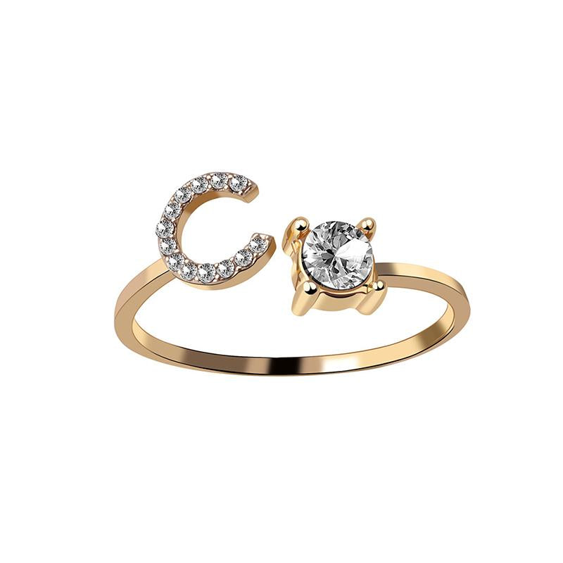 A-Z Buchstabe Gold Metall Einstellbarer Ring