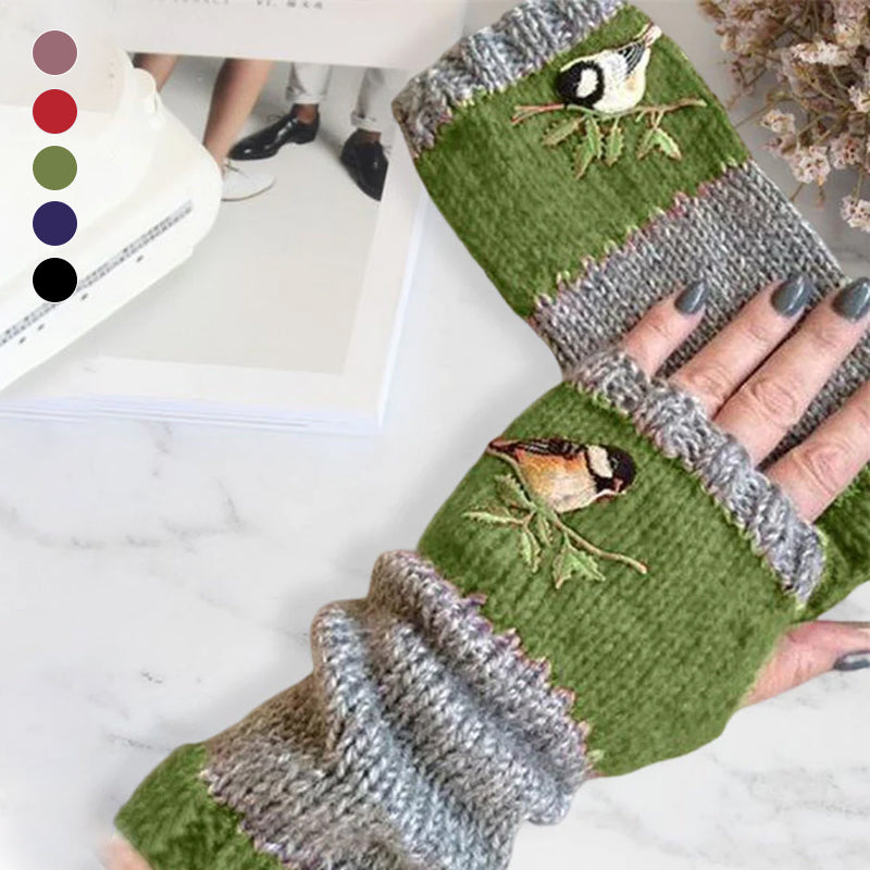 Warme Handschuhe mit Patchwork-Stickerei