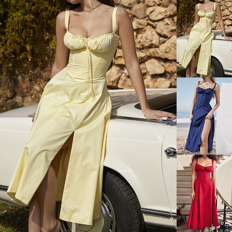 Bedrucktes Kleid mit Röhrenoberteil reine Farbe modisches Slingkleid