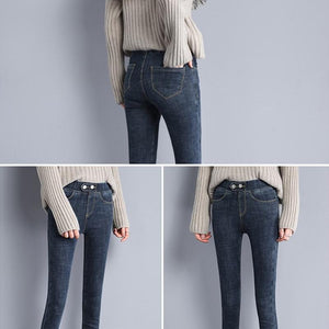 Doppelte Fleece-Thermo Jeans Hose