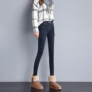 Doppelte Fleece-Thermo Jeans Hose