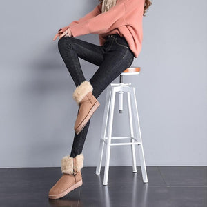 Doppelte Fleece-Thermo Jeans Hose