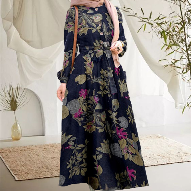Neues Langes Kleid Mit Vintage-Print