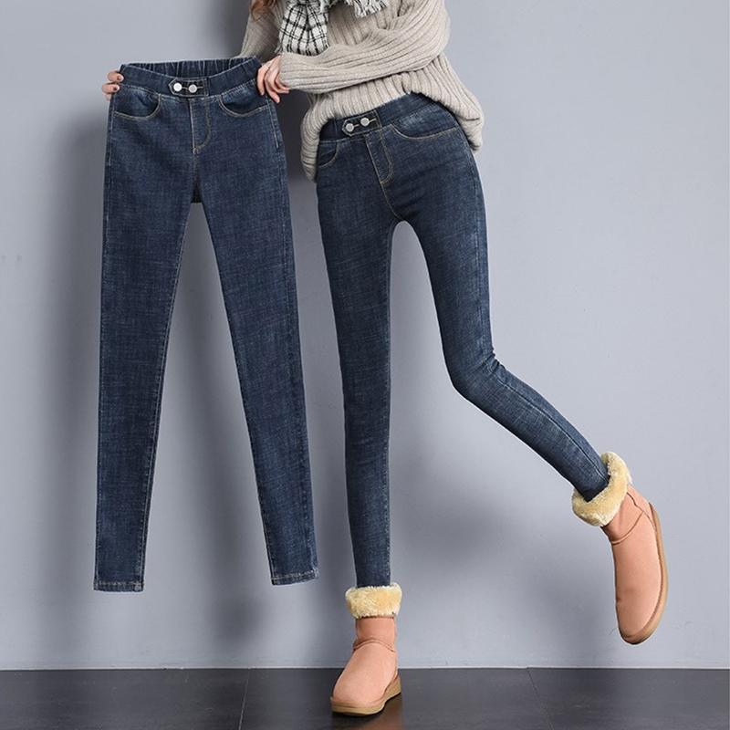 Doppelte Fleece-Thermo Jeans Hose