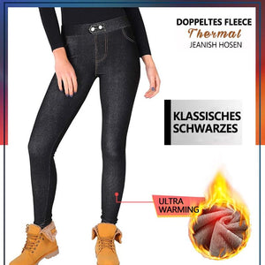 Doppelte Fleece-Thermo Jeans Hose