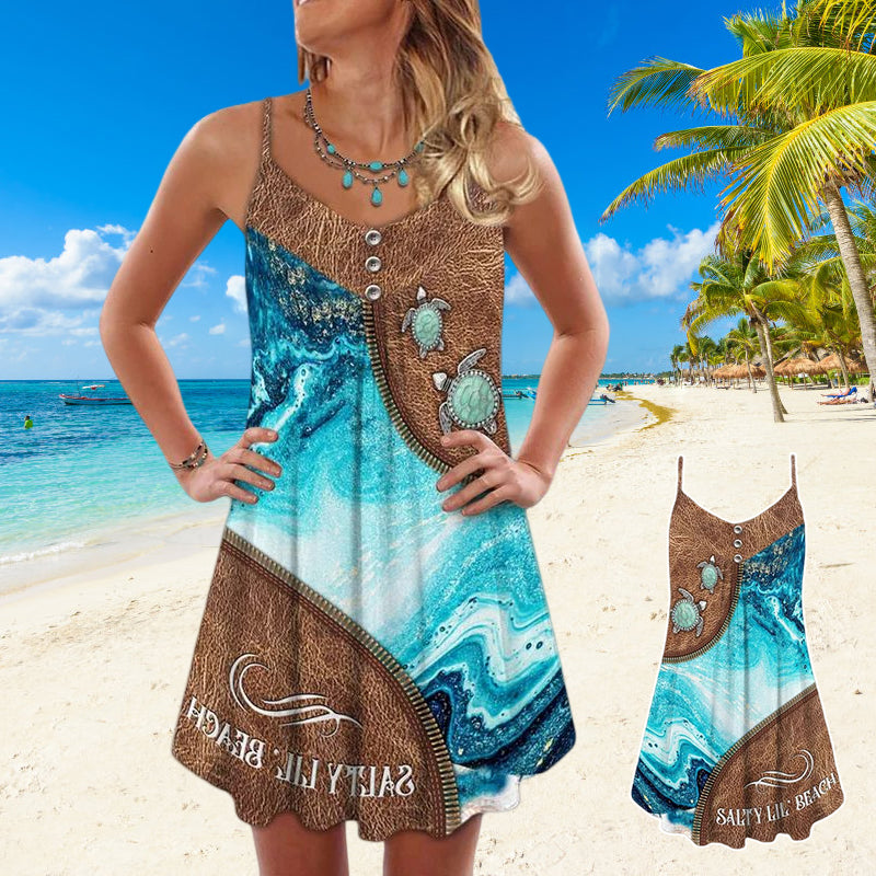 Bedrucktes Kleid mit Spaghettiträgern und Reißverschluss