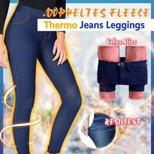 Doppelte Fleece-Thermo Jeans Hose